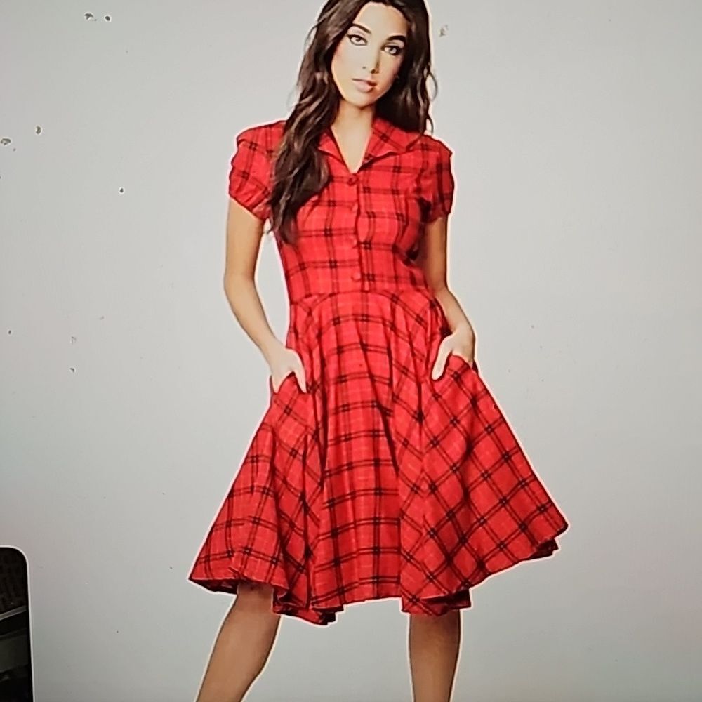 Magnolia Place | Red and Black Plaid Mona Swing Dress with Collar Size‎ 5XL